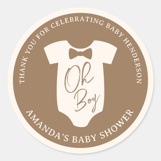 Pegatina Redonda Brown Bow Tie Baby Shower (Anverso)