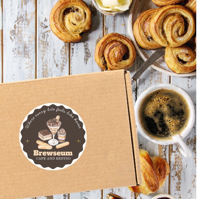Pegatina Redonda  Brown CAFE & Restro Personalized Branding (Subido por el creador)