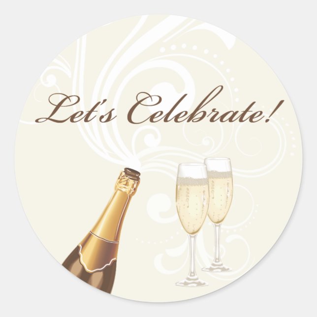 Pegatina Redonda Brown "¡Celebremos!" Champagne Sticker (Anverso)