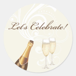 Pegatina Redonda Brown "¡Celebremos!" Champagne Sticker