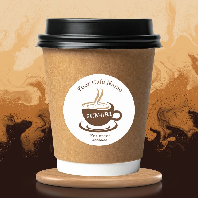 Pegatina Redonda Brown Coffee Shop Personalized Branding (Subido por el creador)