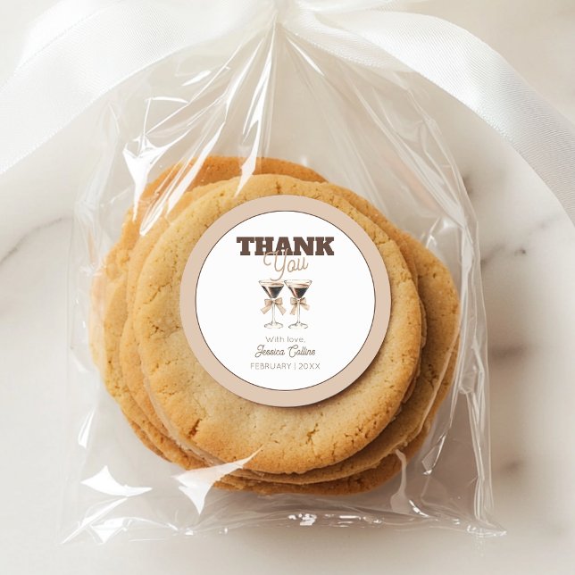 Pegatina Redonda Brown Espresso Martini 30 cumpleaños Gracias (Brown Espresso Martini 30th Birthday Thank You Classic Round Sticker)