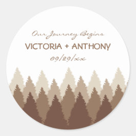 Pegatina Redonda Brown Forest Range Woodland Wedding Favor