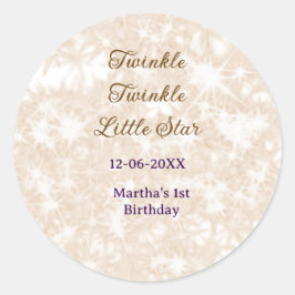Pegatina Redonda Brown glitter twinkle twinkle little star birthday