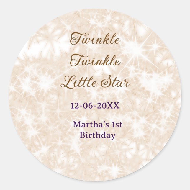 Pegatina Redonda Brown glitter twinkle twinkle little star birthday (Anverso)