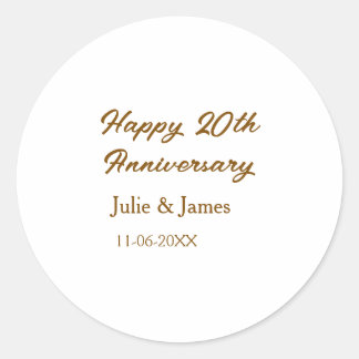 Pegatina Redonda Brown golden happy 20th anniversary name datsimple