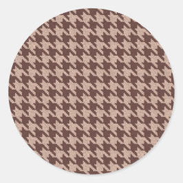 Pegatina Redonda Brown Houndstooth Preppy Classic Pattern