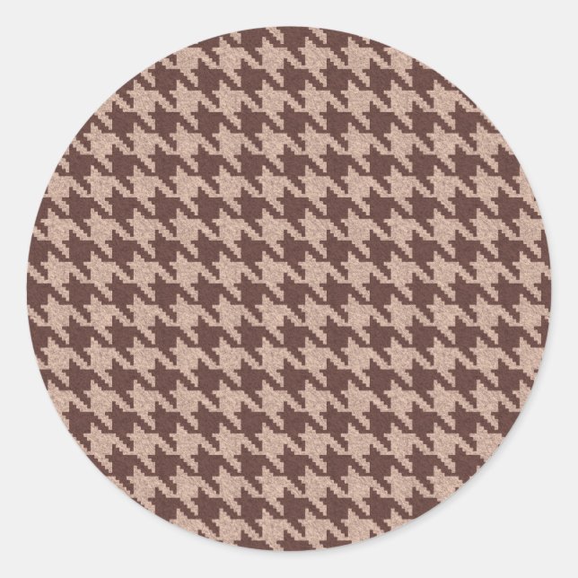 Pegatina Redonda Brown Houndstooth Preppy Classic Pattern (Anverso)
