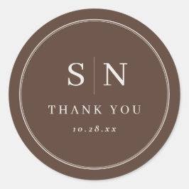 Pegatina Redonda Brown Minimal and Chic | Wedding Initial