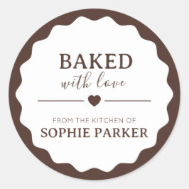 Pegatina Redonda Brown Minimal  Baked With Love Scallop Sticker