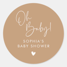 Pegatina Redonda Brown Oh Baby Modern Boho Baby Shower