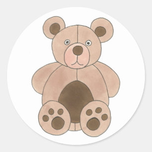 Pegatina Redonda Brown Plush Teddy Bear Baby Shower Birday Party