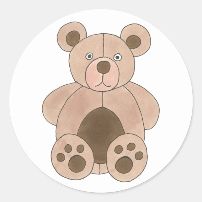 Pegatina Redonda Brown Plush Teddy Bear Baby Shower Birday Party (Anverso)