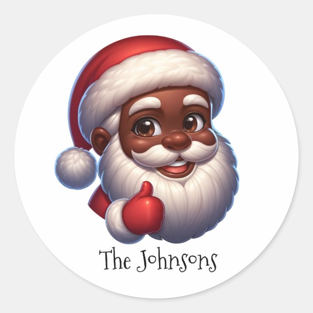 Pegatina Redonda Brown Santa Christmas Stickers – Sheet of 20 (Anverso)