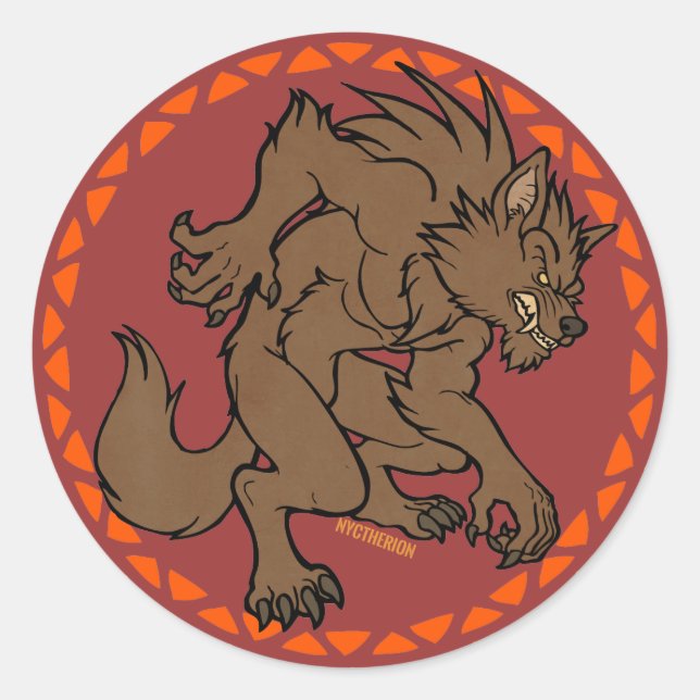 Pegatina Redonda Brown Werewolf (Anverso)