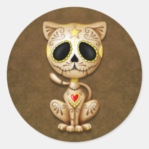 Pegatina Redonda Brown Zombie Sugar Kitten