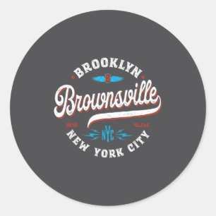 Pegatina Redonda Brownsville Brooklyn Nueva York Gráficos Retro Vin