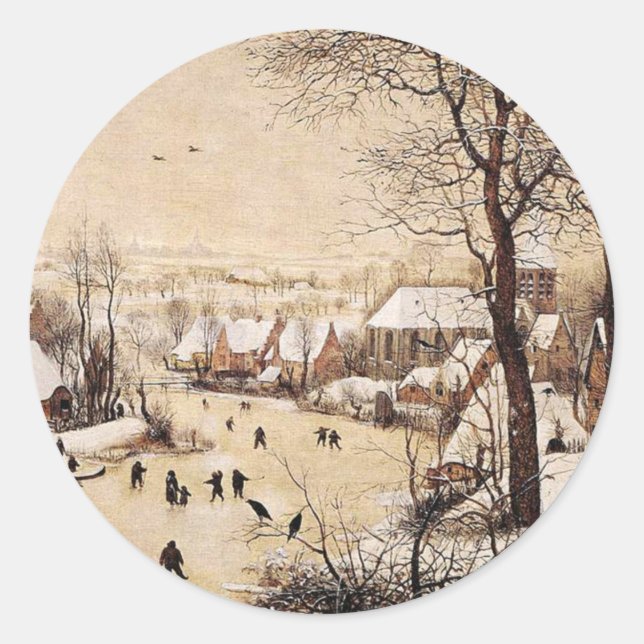 Pegatina Redonda Bruegel el mayor - Paisaje invernal (Anverso)