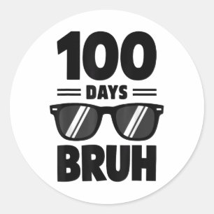 Pegatina Redonda Bruh 100 Días De Niños Camisas Escolares 100 Días