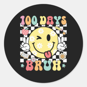 Pegatina Redonda Bruh 100 Días De Sonrisa Graciosa Escolar Cara Al 