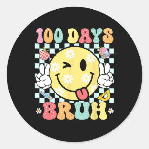 Pegatina Redonda Bruh 100 Días De Sonrisa Graciosa Escolar Cara Al 