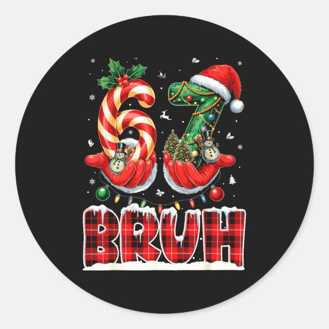 Pegatina Redonda Bruh 67 Christmas 6 7 Meme Pajamas Holiday Gen Alp (Anverso)