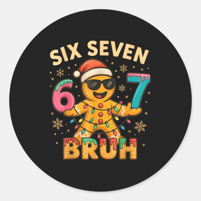 Pegatina Redonda Bruh 67 Christmas Six Seven Gingerbreadman Boys 67 (Anverso)