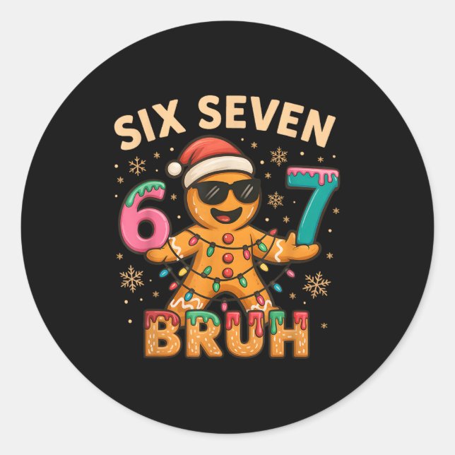 Pegatina Redonda Bruh 67 Christmas Six Seven Gingerbreadman Boys 67 (Anverso)