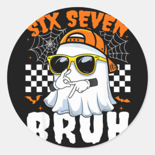 Pegatina Redonda Bruh 67 Halloween divertido seis siete meme brainr
