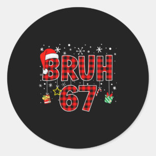 Pegatina Redonda Bruh 67 Meme Divertido Navidad Cuadro Rojo Pijama