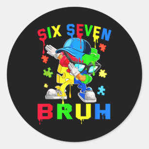 Pegatina Redonda Bruh 67 seis siete rompecabezas haciendo dabbing c