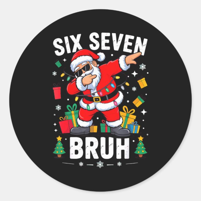 Pegatina Redonda Bruh 67 Six Seven Santa Dabbing Christmas  (Anverso)