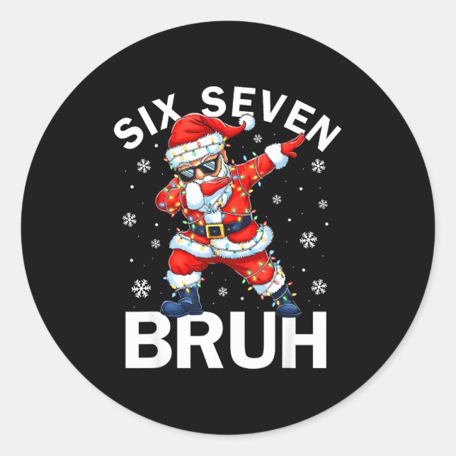 Pegatina Redonda Bruh 67 Six Seven Santa Dabbing Christmas Meme Boy (Anverso)