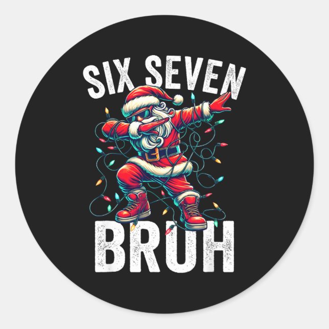 Pegatina Redonda Bruh 67 Six Seven Santa Dabbing Christmas Meme Boy (Anverso)