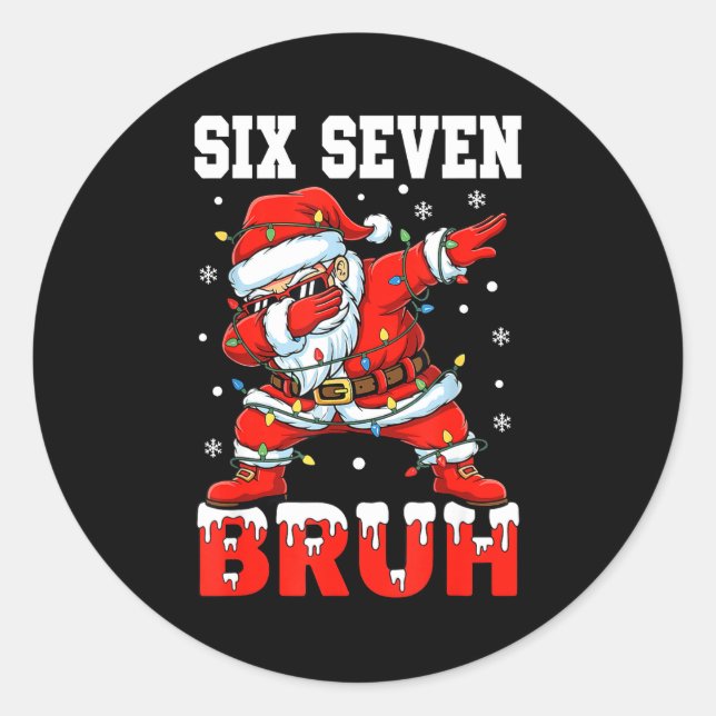 Pegatina Redonda Bruh 67 Six Seven Santa Dabbing Christmas Men Boys (Anverso)