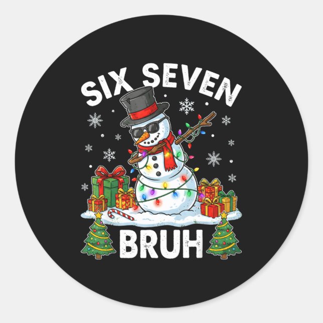 Pegatina Redonda Bruh 67 Six Seven Snowman Dabbing Christmas 6 7 Bo (Anverso)