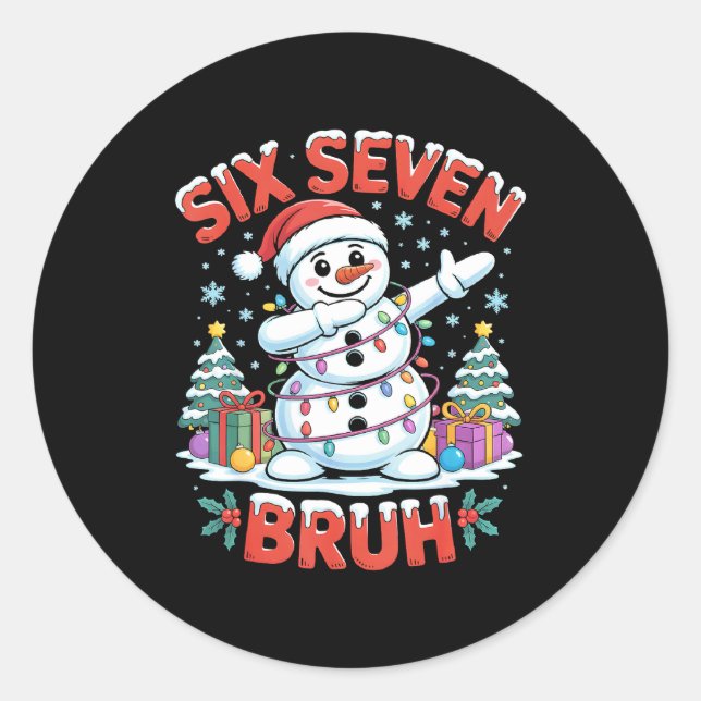 Pegatina Redonda Bruh 67 Six Seven Snowman Dabbing Christmas Shirts (Anverso)