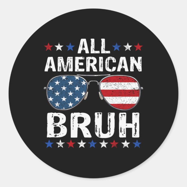 Pegatina Redonda Bruh Americano 4 De Julio Niños Adolescentes Patri (Anverso)