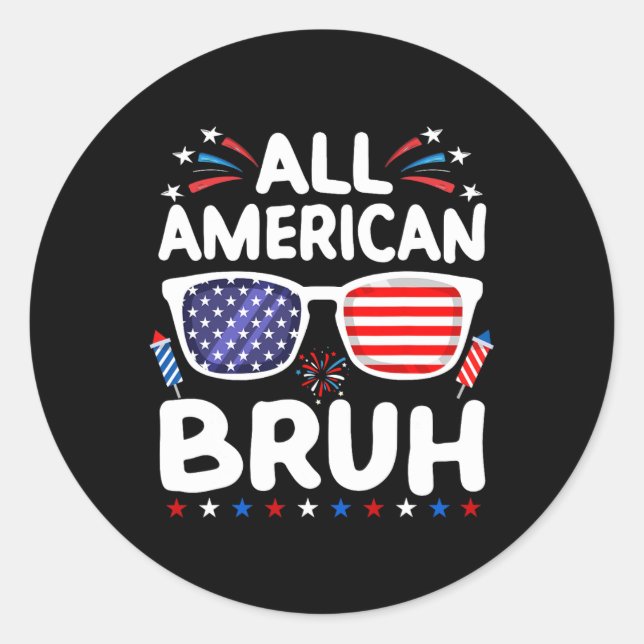 Pegatina Redonda Bruh Americano 4 De Julio Niños Adolescentes Patri (Anverso)