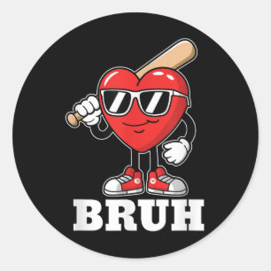 Pegatina Redonda Bruh Baseball Heart Funny Kids Boys Mens Valentine