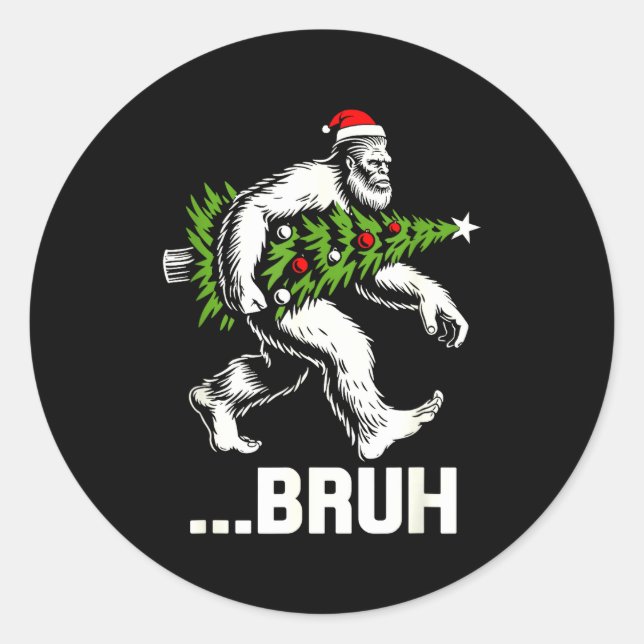 Pegatina Redonda Bruh Bigfoot Christmas Funny Christmas Tree Xmas S (Anverso)