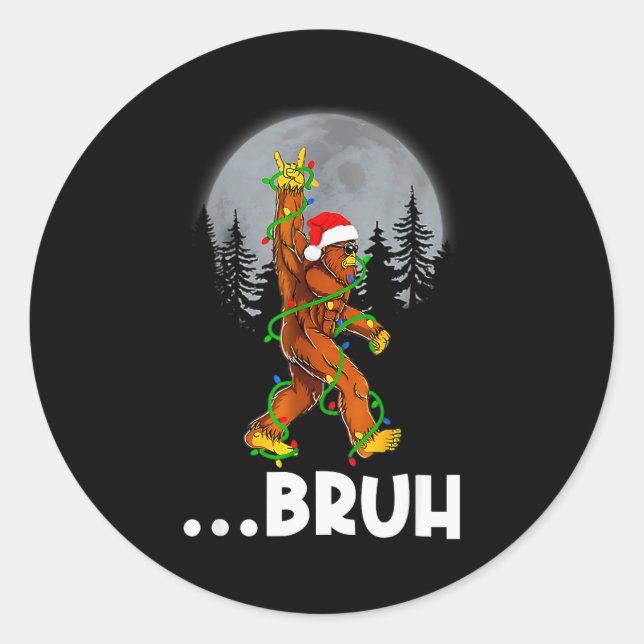 Pegatina Redonda Bruh Bigfoot Christmas Shirt Christmas Tree Xmas S (Anverso)