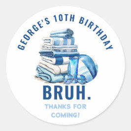 Pegatina Redonda BRUH Blue Pool Fiesta Boy Cumpleaños Gracias