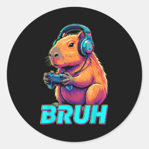 Pegatina Redonda Bruh Capybara Juegos Divertidos De Video Capybaras