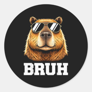 Pegatina Redonda Bruh capybara meme divertido energía de capybara r