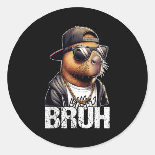 Pegatina Redonda Bruh Capybara Sungles Boys Hombres Funny Capybara 