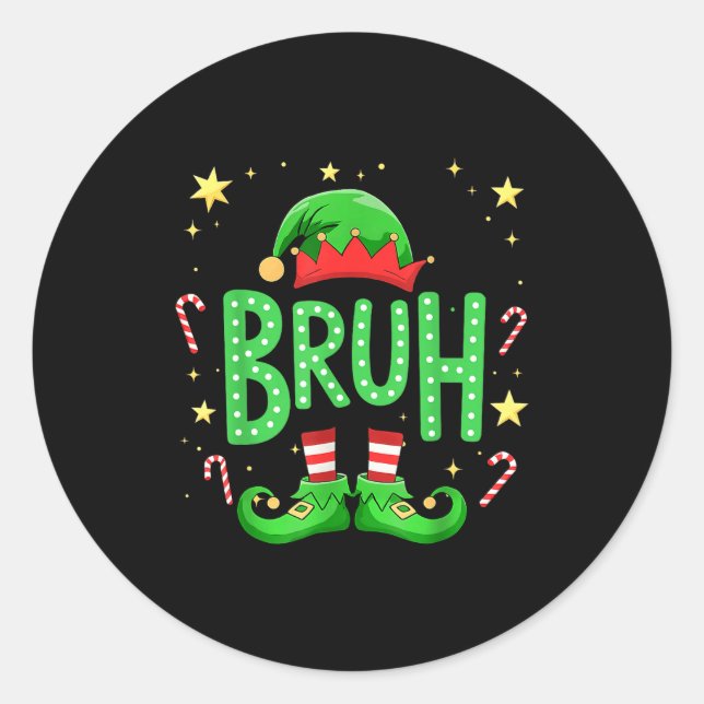 Pegatina Redonda Bruh Christmas Elf Funny Xmas Kids Boys Christmas  (Anverso)