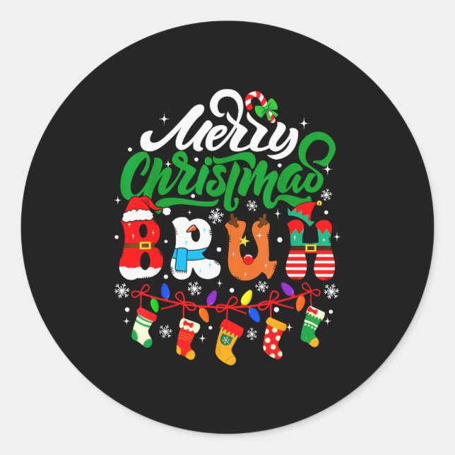 Pegatina Redonda Bruh Christmas Kids Teens Boys Funny Christmas Hum (Anverso)