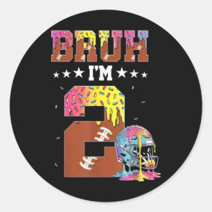 Pegatina Redonda Bruh cumpleaños número 2 Niño Fútbol Helado Goteo