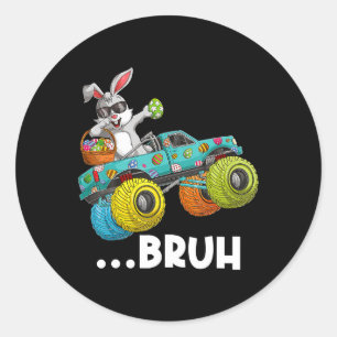 Pegatina Redonda Bruh Dabbing Bunny Happy Easter Monster Truck Love